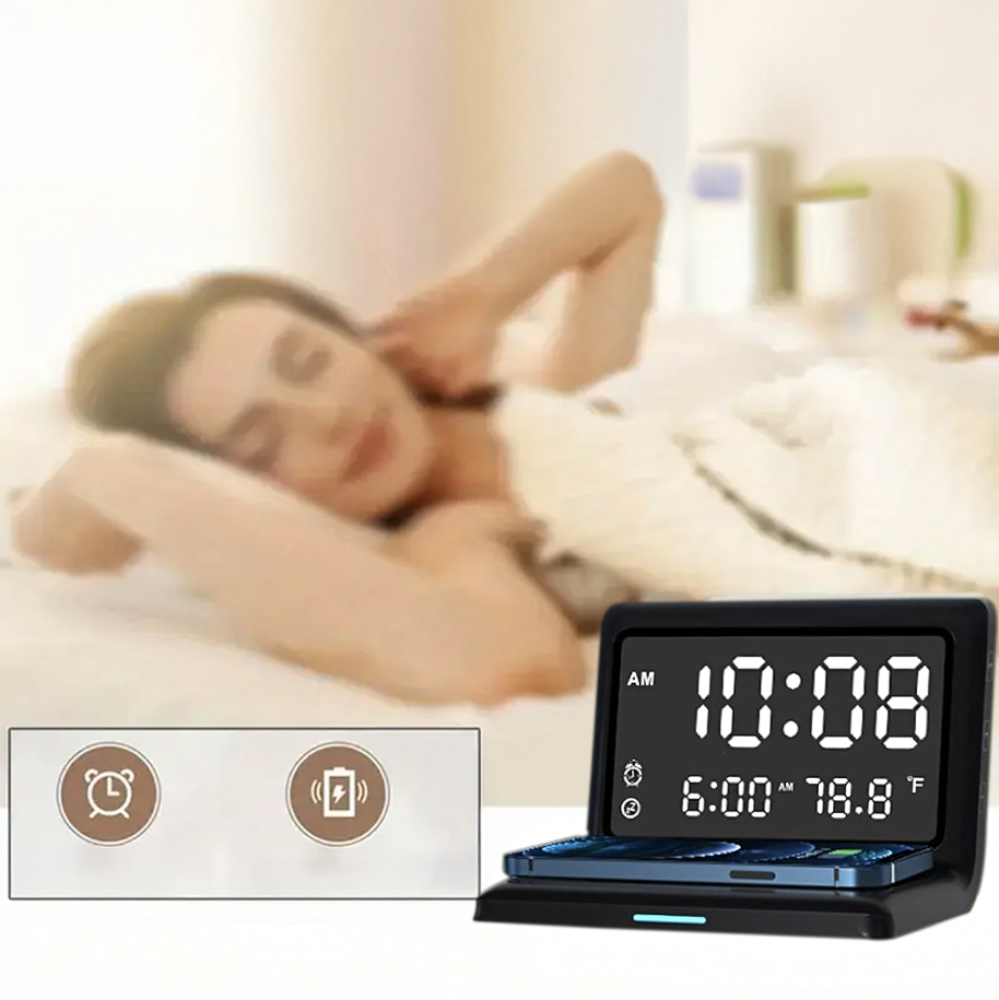 budík, bezdotyková nabíjačka, meteostanica